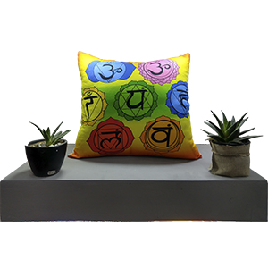 Multicolour Chakra Letters Digital Cotton 16″ × 16″ Meditation Pillow