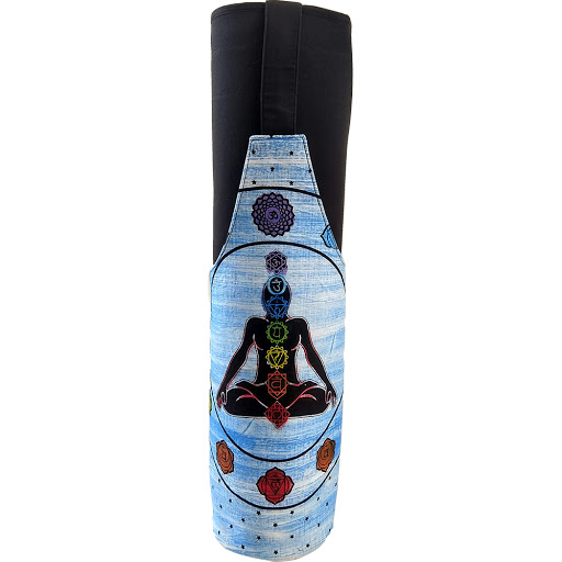 Blue Color Yoga Man Chakra Long Tote Yoga Mat Bag Cotton Hand Printed