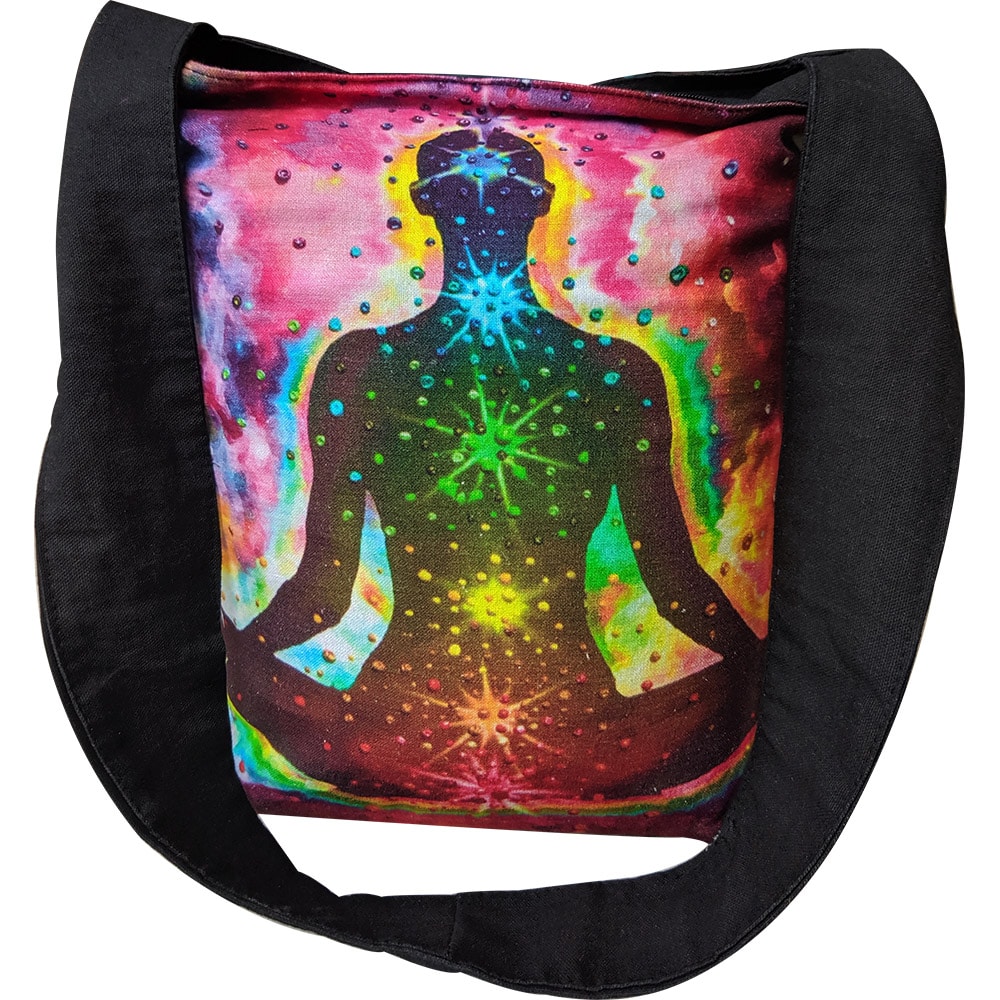 Multi Color Yoga Man Chakra Cotton Tote Bag Digital Printed