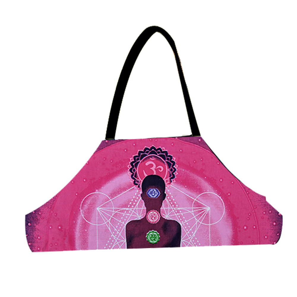 Purple Pink Chakra Black Belt On-The-Go Yoga Mat Bag Cotton Screen Printed