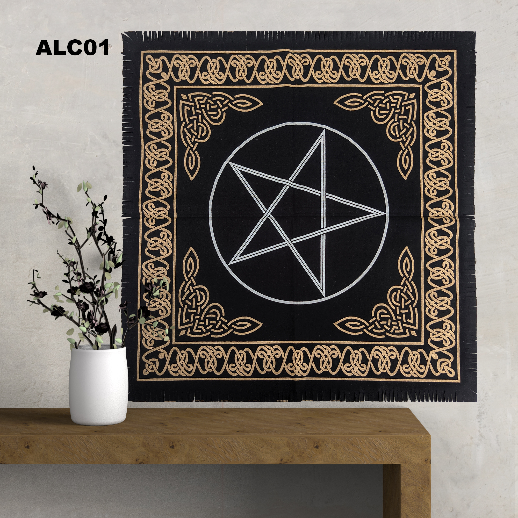 Black Pentagram Screen Printed Cotton 24″ * 24″ Altar Cloth