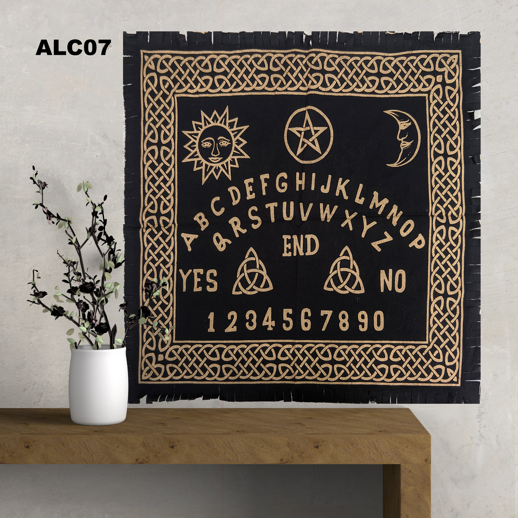 Black Ouija Board Screen Printed Cotton 24″ * 24″ Altar Cloth