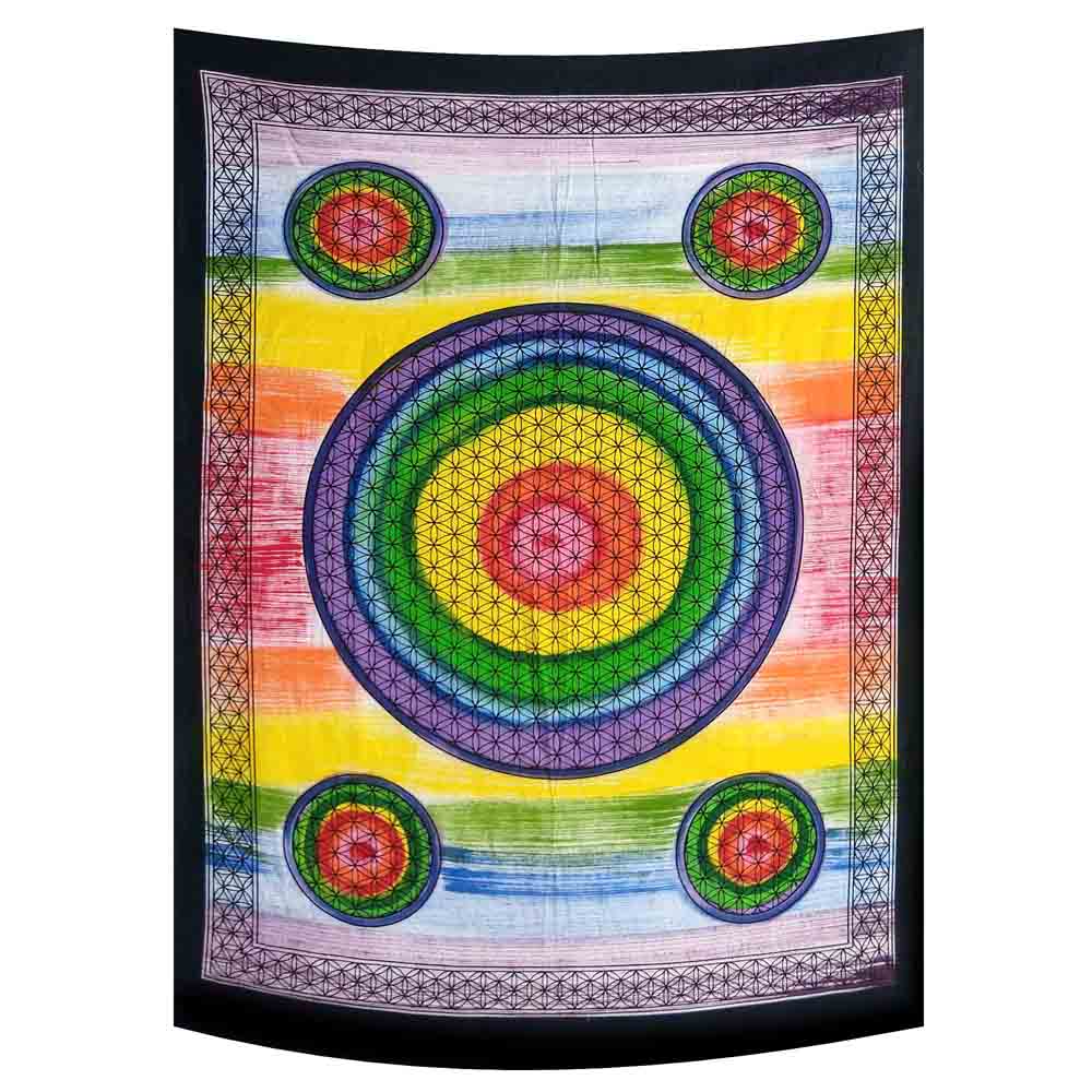Multi Color Flower of Life Hand Brush Small Cotton Screen Printed Wall Hanging Tapestry