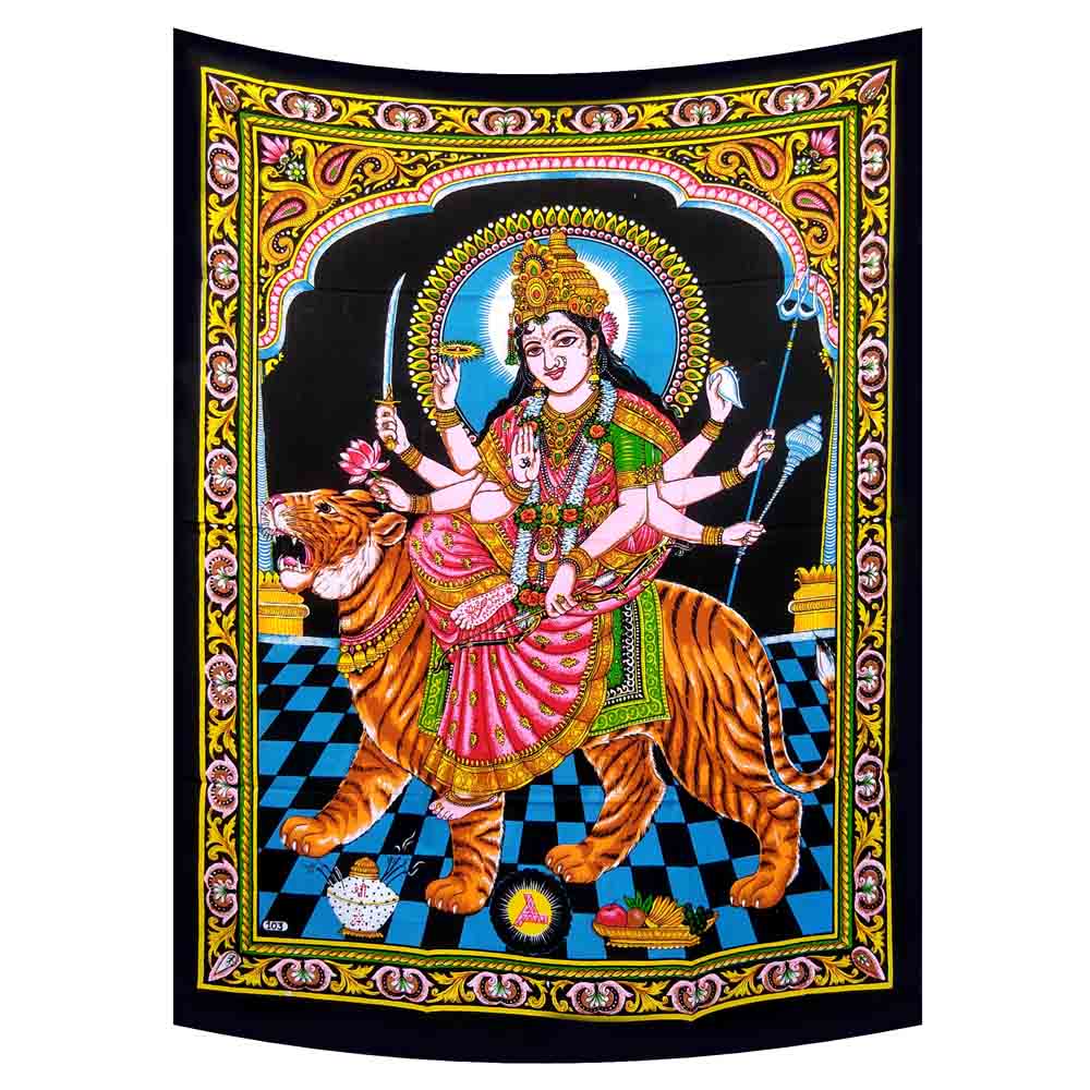 Goddess Durga Small Cotton Screen Printed Wall Hanging Tapestry