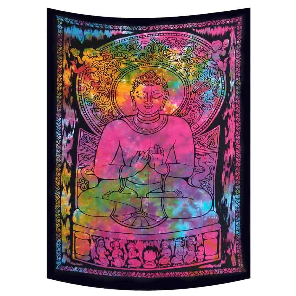 Tie Dye Buddha Small Cotton Screen Printed Wall Hanging Tapestry