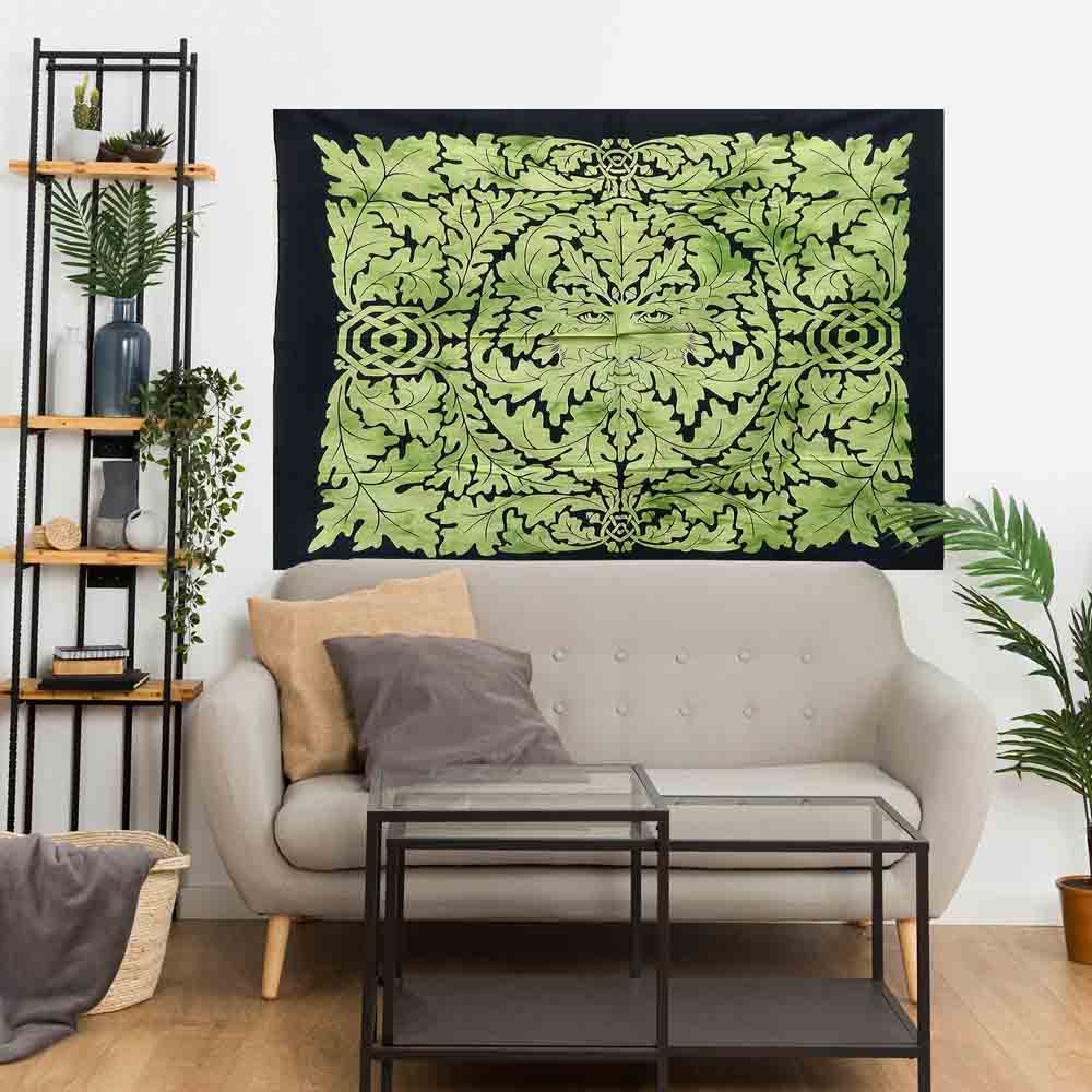 Green Father Nature Tie Dye Small Cotton Screen Printed Wall Hanging Tapestry