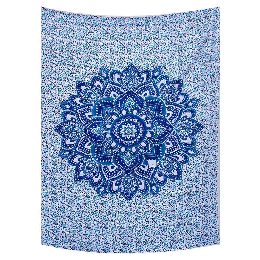 Blue Lotus Ombre Gumbad Small Cotton Screen Printed Wall Hanging Tapestry