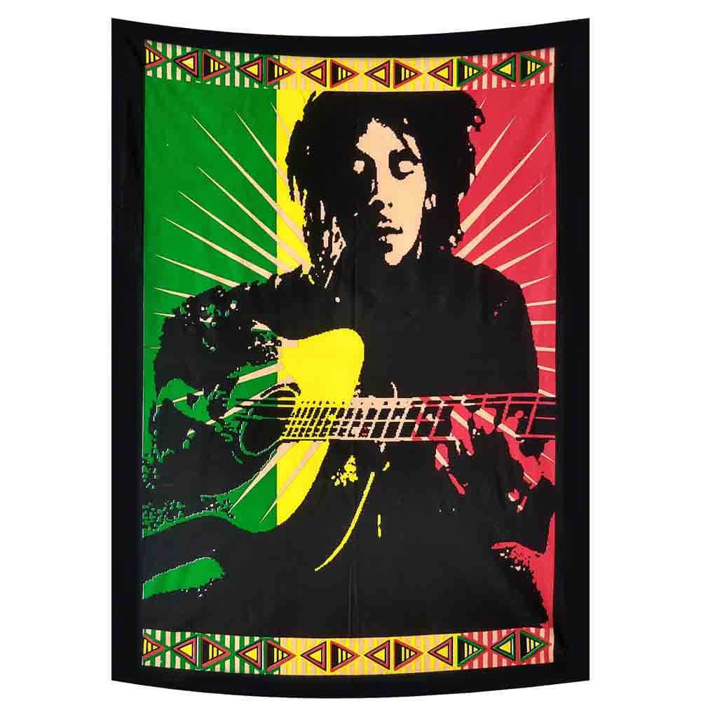 Bob Marley Rasta Guitar Small Cotton Screen Printed Wall Hanging Tapestry