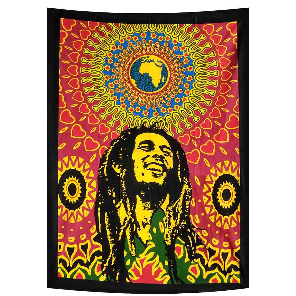 Bob Marley Rasta Globe Small Cotton Screen Printed Wall Hanging Tapestry