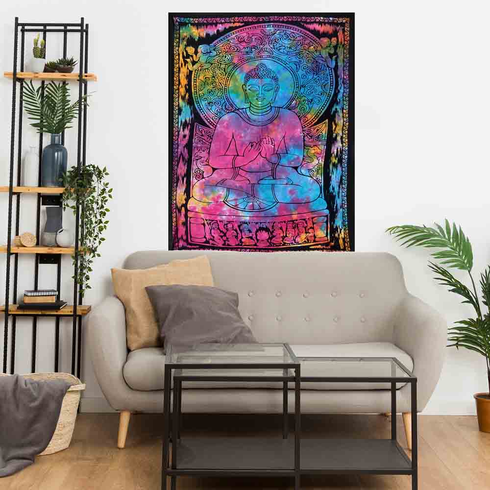 Buddha Tie Dye Small Cotton Screen Printed Wall Hanging Tapestry