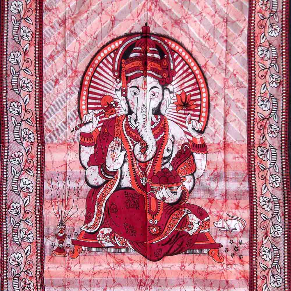 Ganesha Red Batik Screen Printed Tapestry