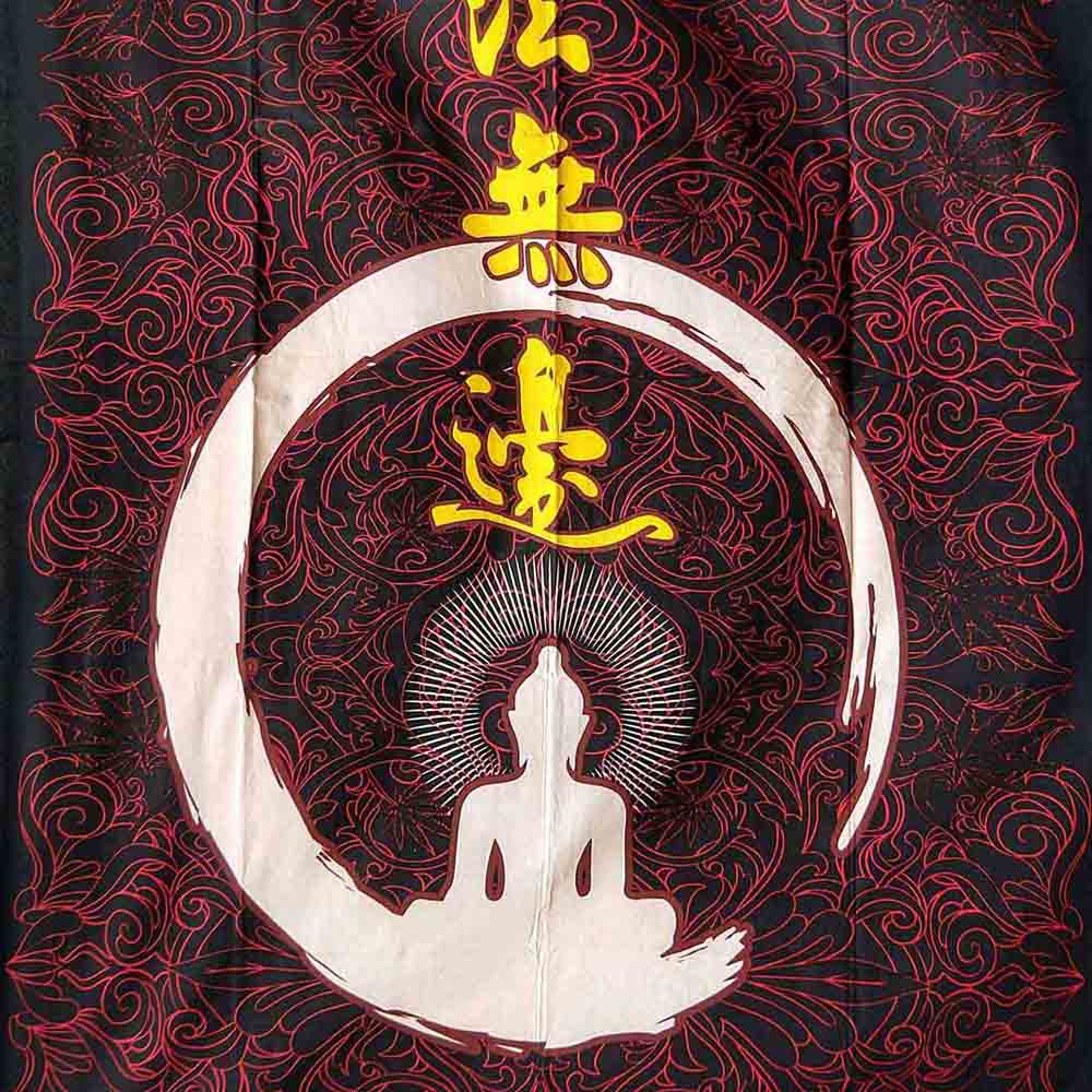 Red Black Leaf Buddha Queen Twin Screen Print Tapestry