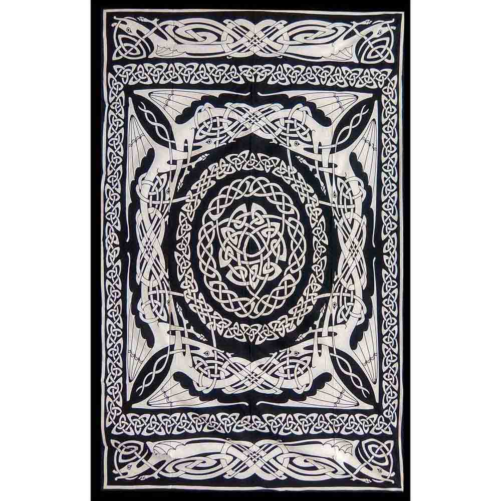 Black and White Celtic Dragon Screen Printed Queen Twin Tapestry