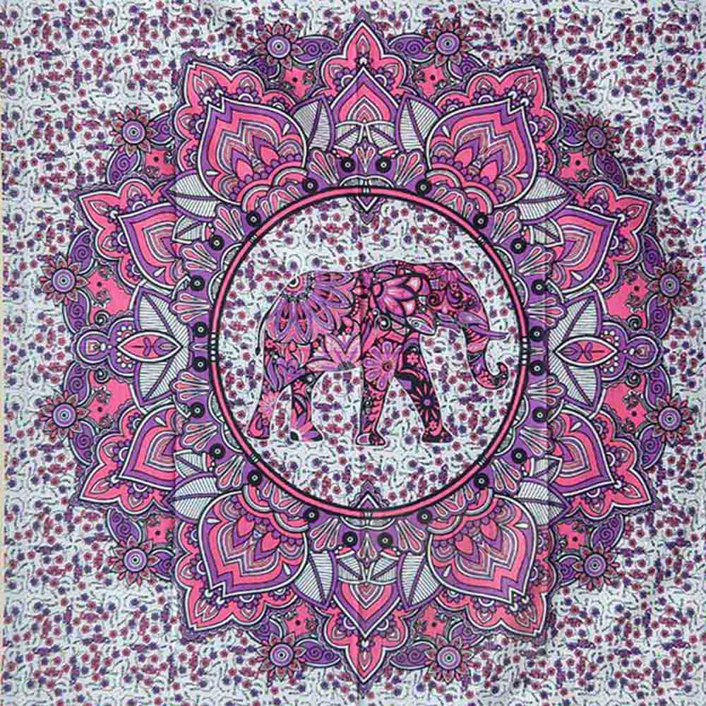 Elephant Lotus Pink Ombre Queen Twin Screen Printed Tapestry