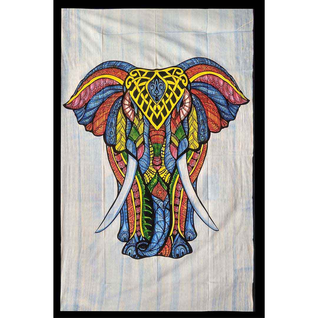 Multi Color Hand Brush Screen Printed Elephant Queen Twin Tapestry