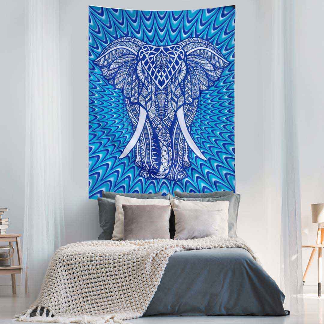 Blue Elephant Queen Twin Screen Printed Tapestry