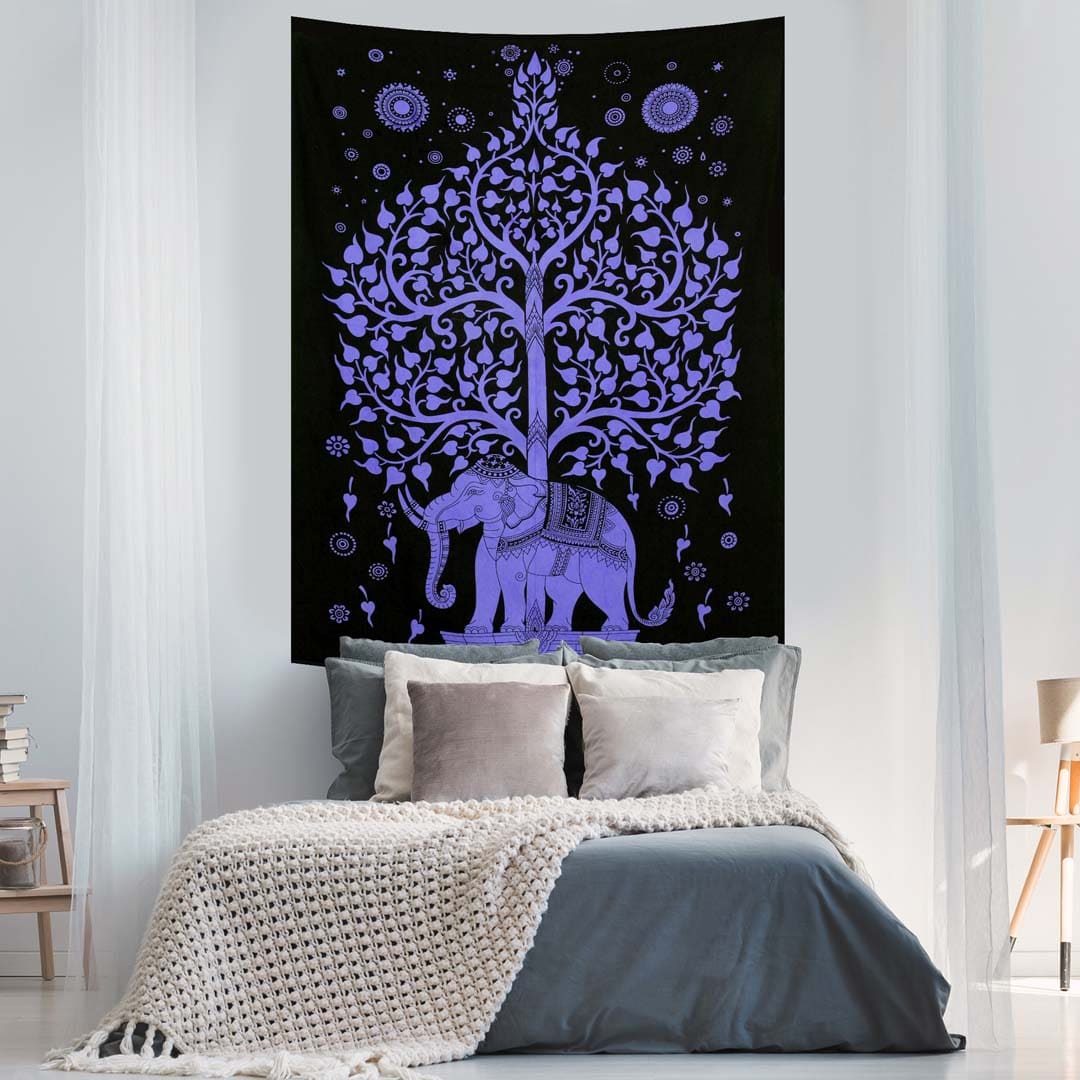 Purple Elephant Tree Screen Printed Queen Twin Tapestry