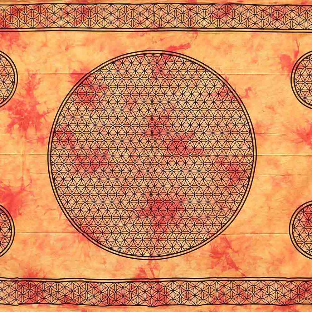Orange Dye Flower of Life Screen Printed Queen Twin Tapestry