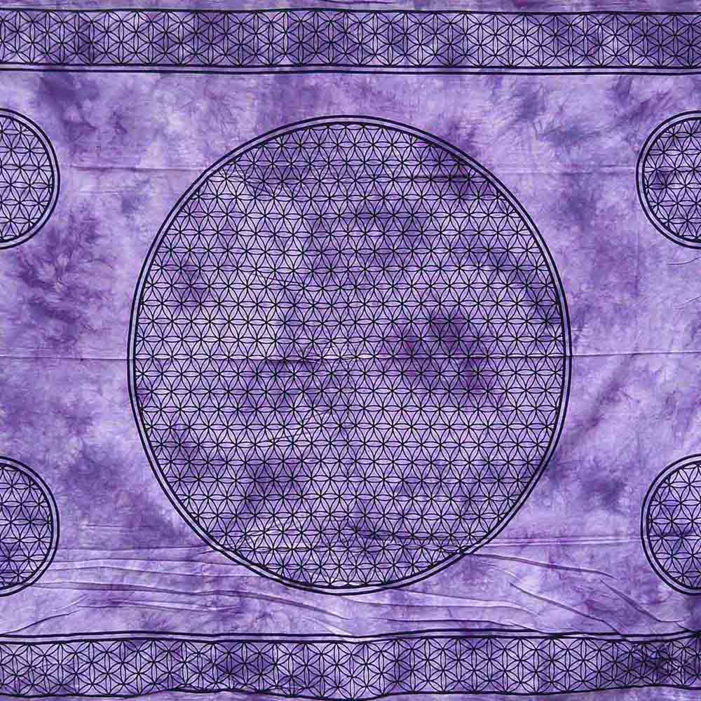 Purple Dye Flower of Life Screen Printed Queen Twin Tapestry