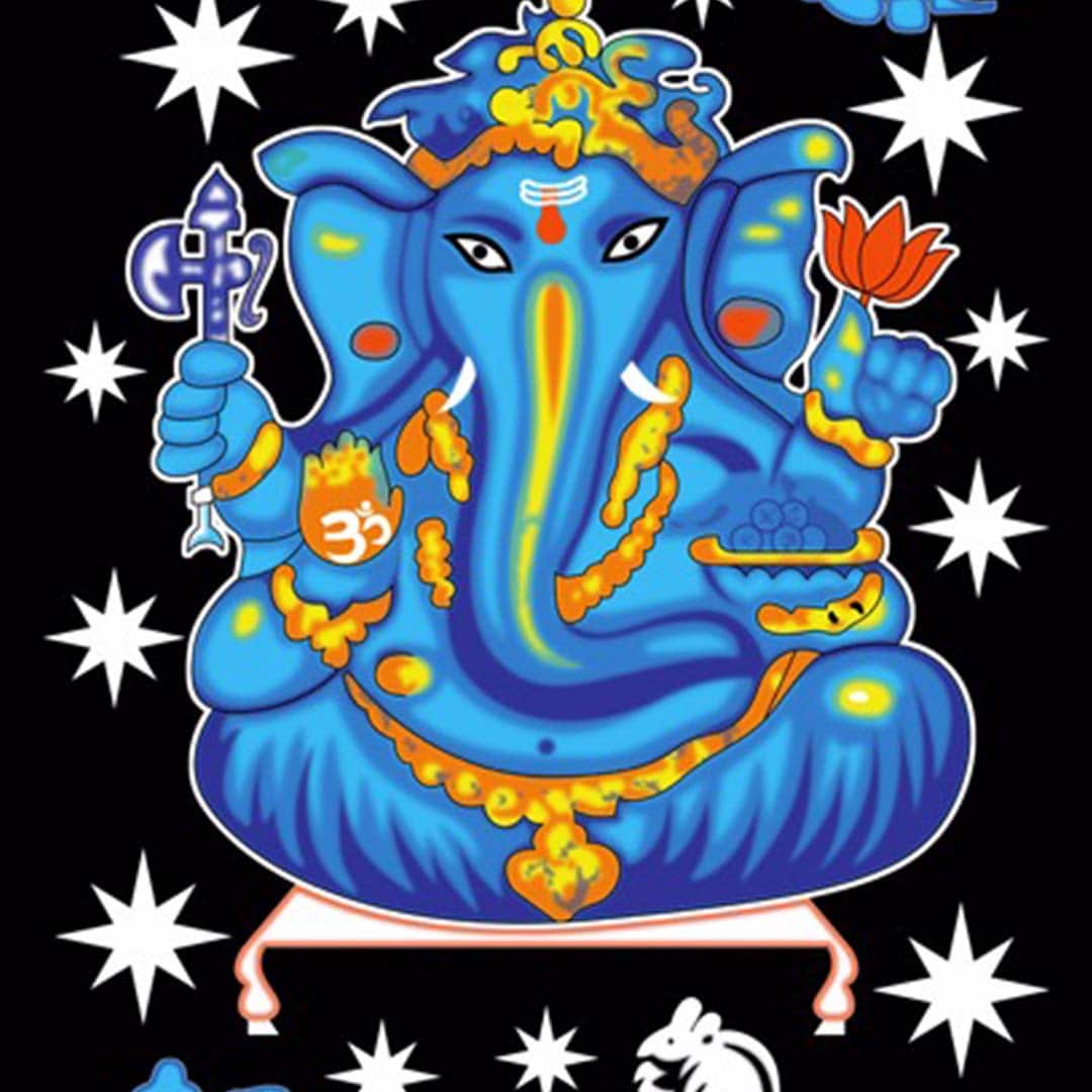 Ganesha Stars Blue Screen Printed Tapestry