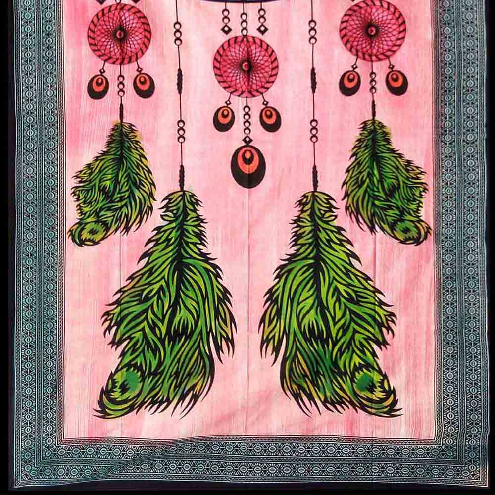 Dream Catcher Hand Brush Screen Printed Four Feather Queen Twin Tapestry