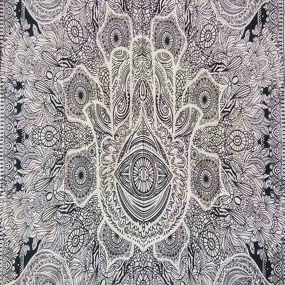 Hamsa Hand Black and White Screen Printed Tapestry