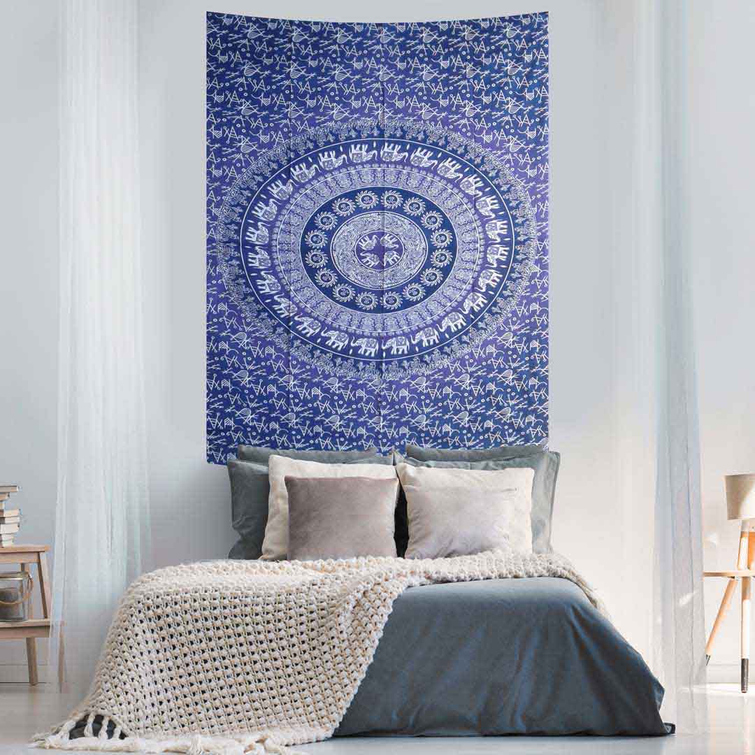 Elephant Mandala Ombre Purple Screen Printed Queen Twin Tapestry