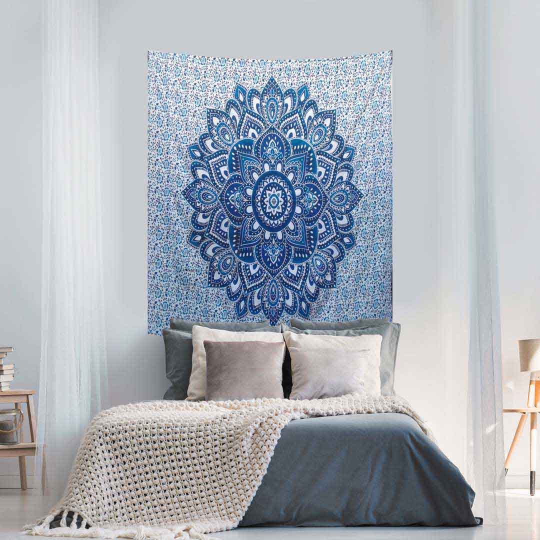Blue Ombre Screen Printed Queen Twin Tapestry