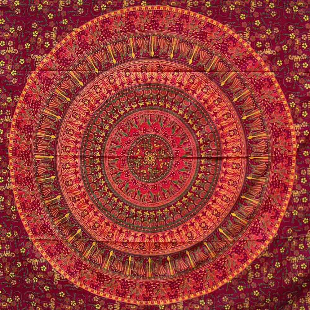 Red Peacock Couple Queen Mandala Twin Screen Printed Tapestry