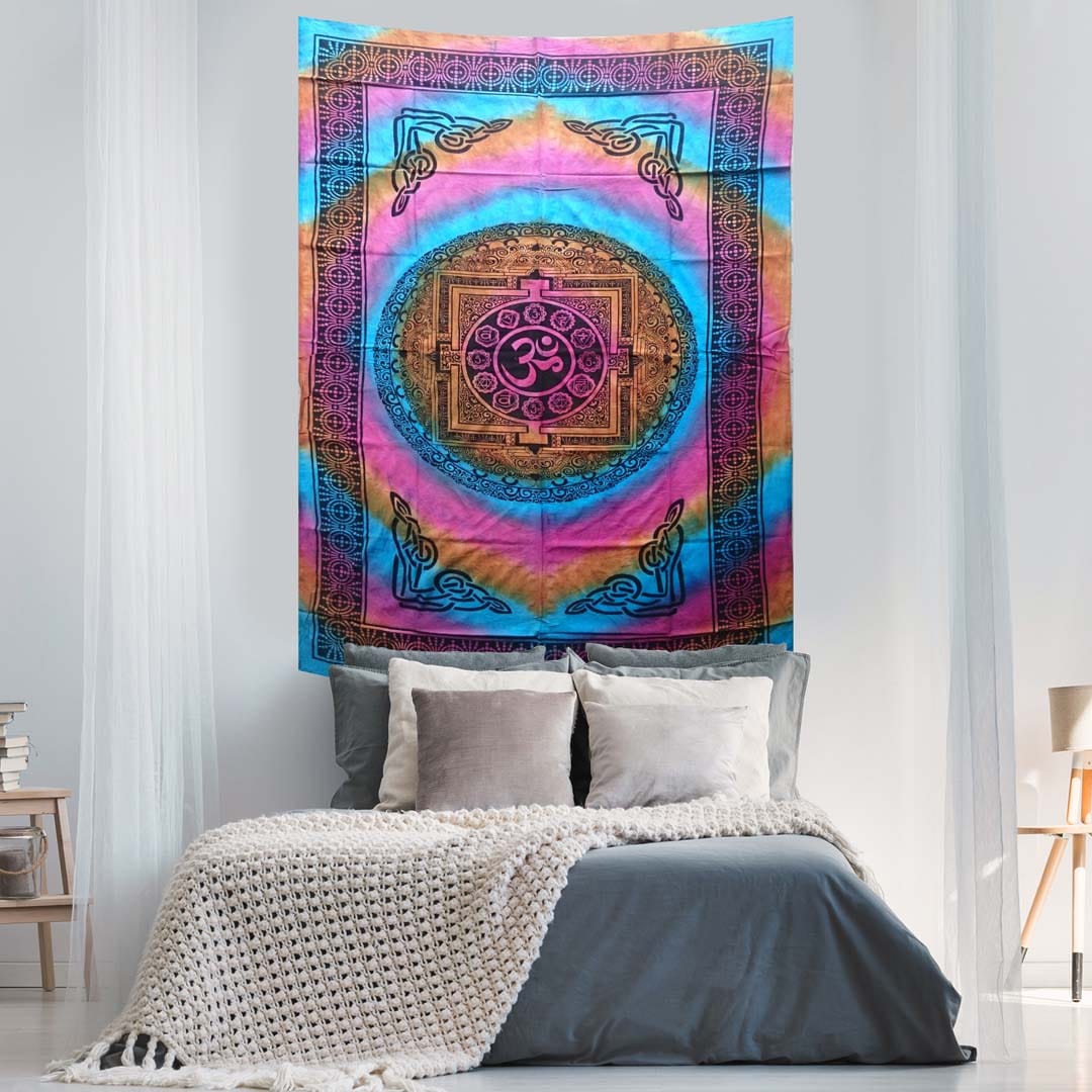 Multicolor Om Tye Dye Twin Queen Screen Printed Tapestry