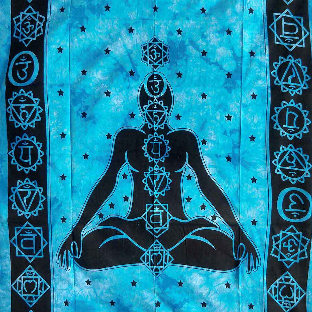 Blue Tye Dye Yoga Man Queen Twin Screen Printed Tapestry
