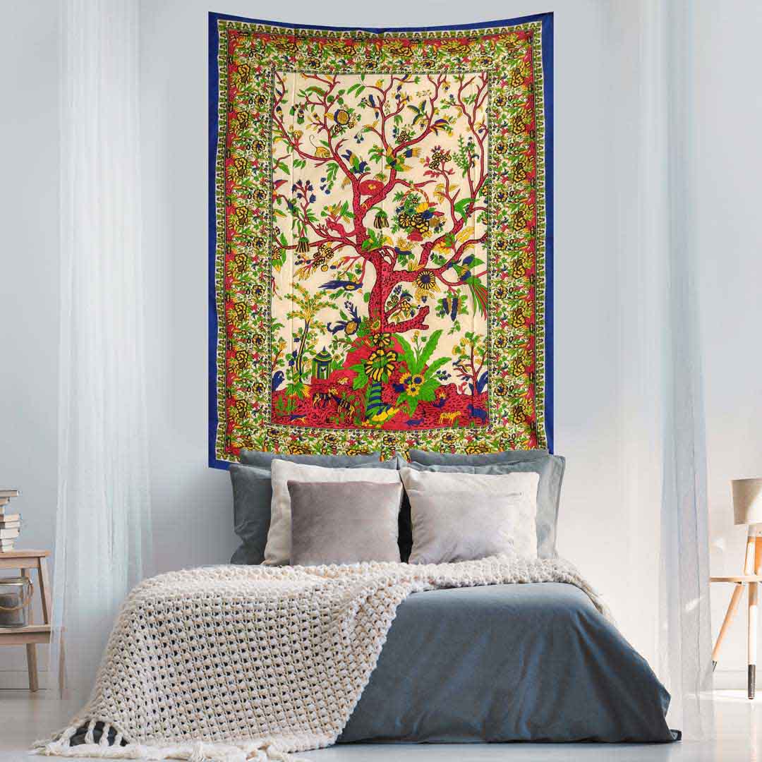 Multicolor Tree of Life Screen Printed Queen Twin Tapestry