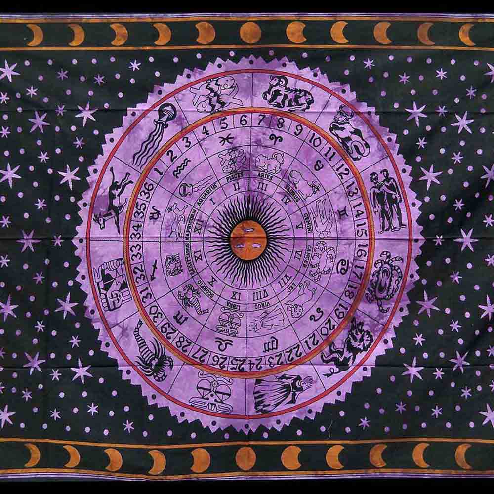 Purple Tye Dye Zodiac Moon Queen Twin Screen Printed Tapestry