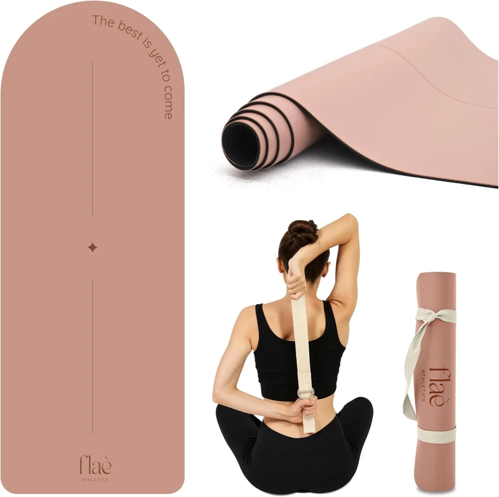 arch shaped PU yoga mat in blush with its sweat activated grip surface