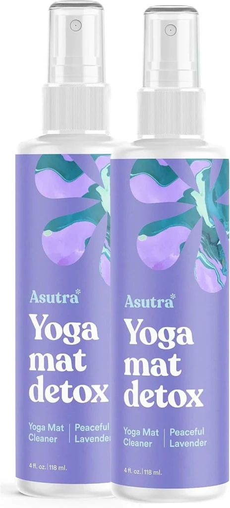 The ASUTRA yoga mat cleaner spray two pack in peaceful lavender.best yoga mat cleaners