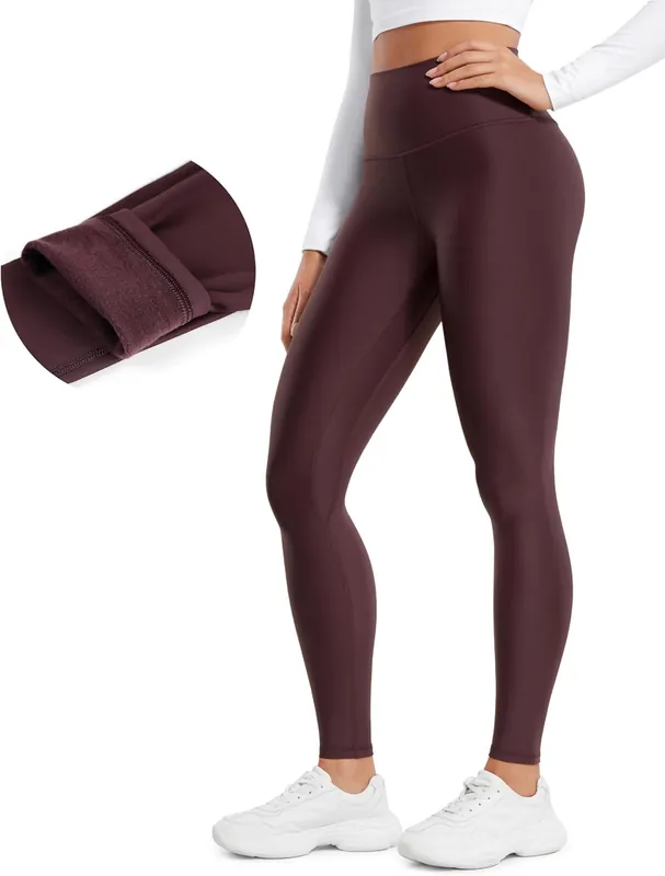 plum fleece lined leggings styled with a folded cuff detail. Best Fleece-Lined Yoga Pants: 8 Cozy Options for Cold-Weather Yoga Lovers