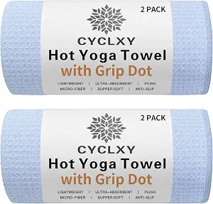 CYCLXY grip dot yoga towel in blue.