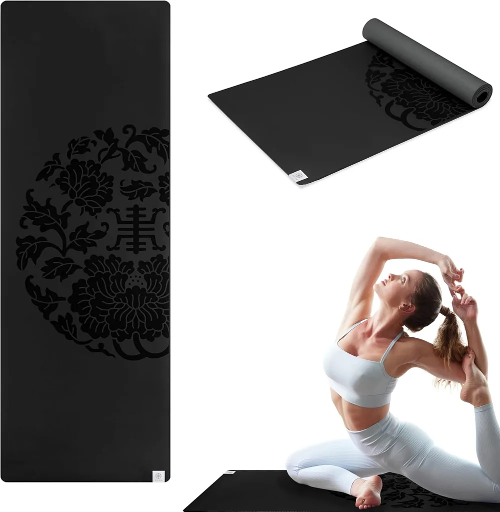 Gaiam Dry-Grip yoga mat in black with its moisture wicking top surface