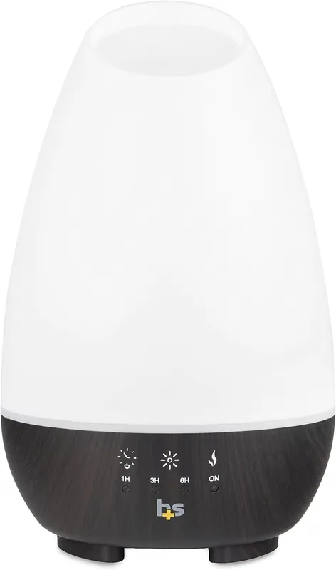 white egg shaped diffuser with black touch panel and logo