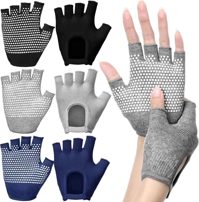 The Shyyween three pair workout gloves in black grey and blue in their main listing image.