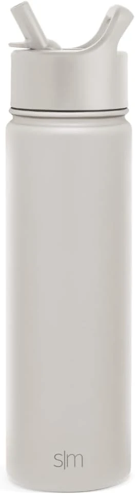 The Simple Modern Summit water bottle in Almond Birch pairs a slim matte body with its straw lid in the product image.