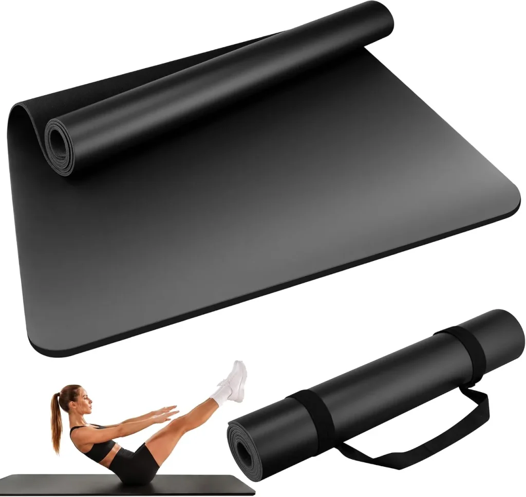 A Wimwum PU and natural rubber mat lies rolled with its carry strap laid alongside.
